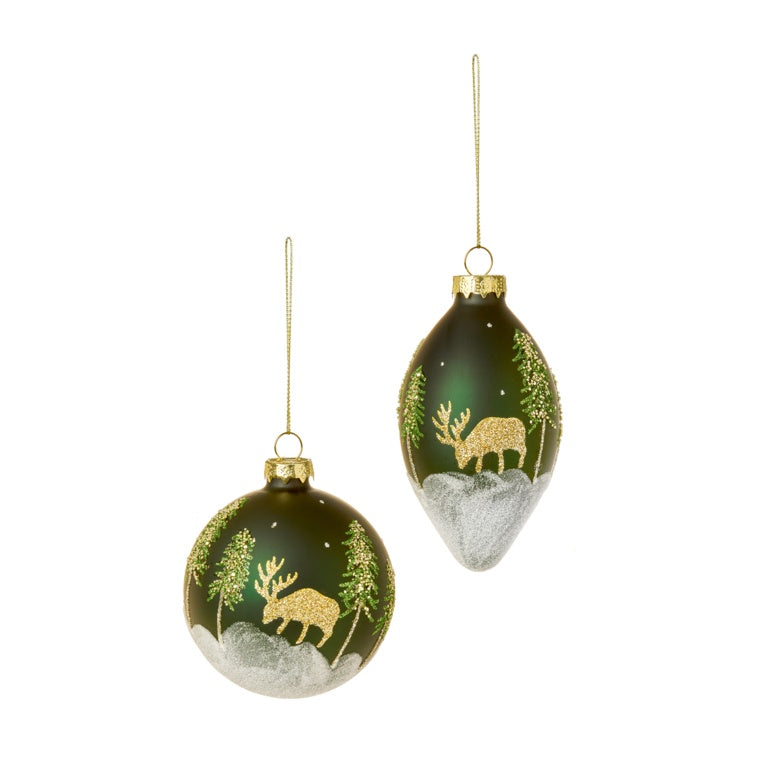 Premier Matt Dark Green Reindeer Forest Glitter Ball or Drop 80-110mm