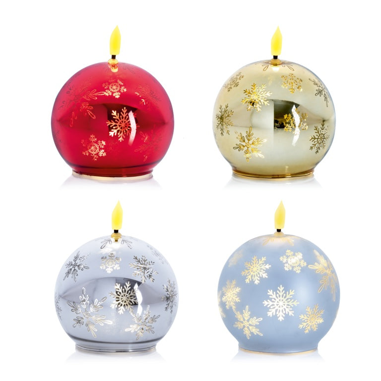 Premier Battery Operated Lit Glass Sphere Candle Snowflakes 10cm