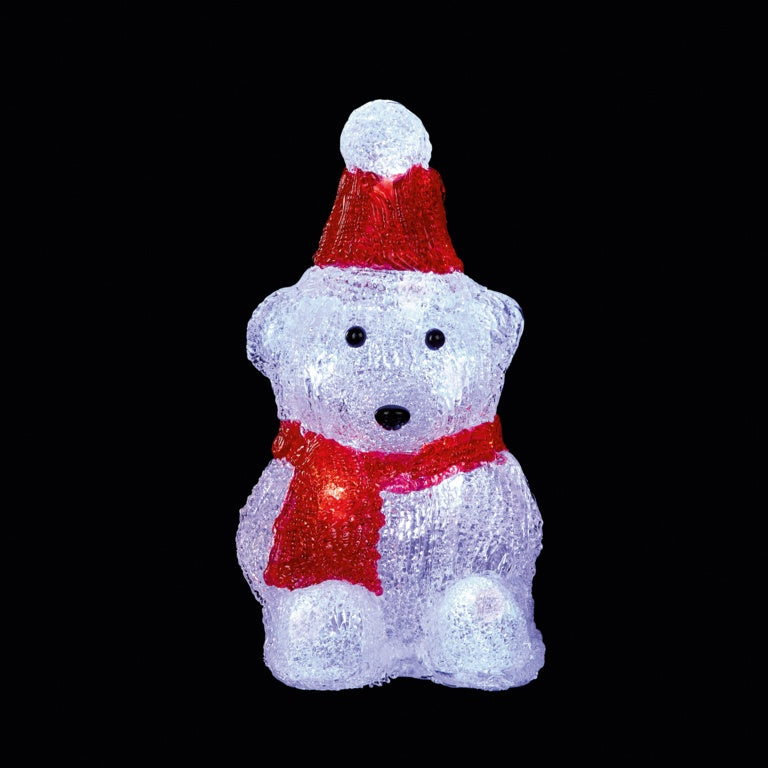 Premier Lit Red Hat Scarf Bear 10 LEDs Cool White 18cm