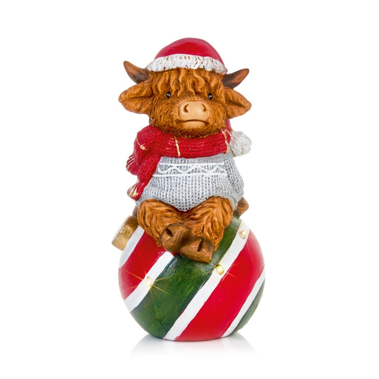 Premier Lit Battery Operated Highland Cow On Bauble 22.5cm
