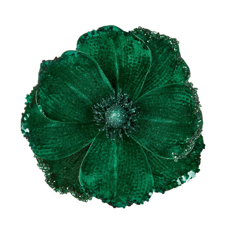 Premier Dark Green Velvet Poppy Clip On 16cm