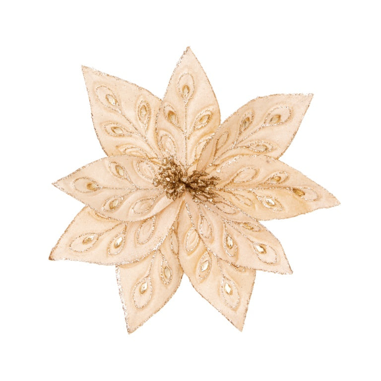 Premier Champagne Gold Peacock Jewelled Poinsettia Clip On 28cm