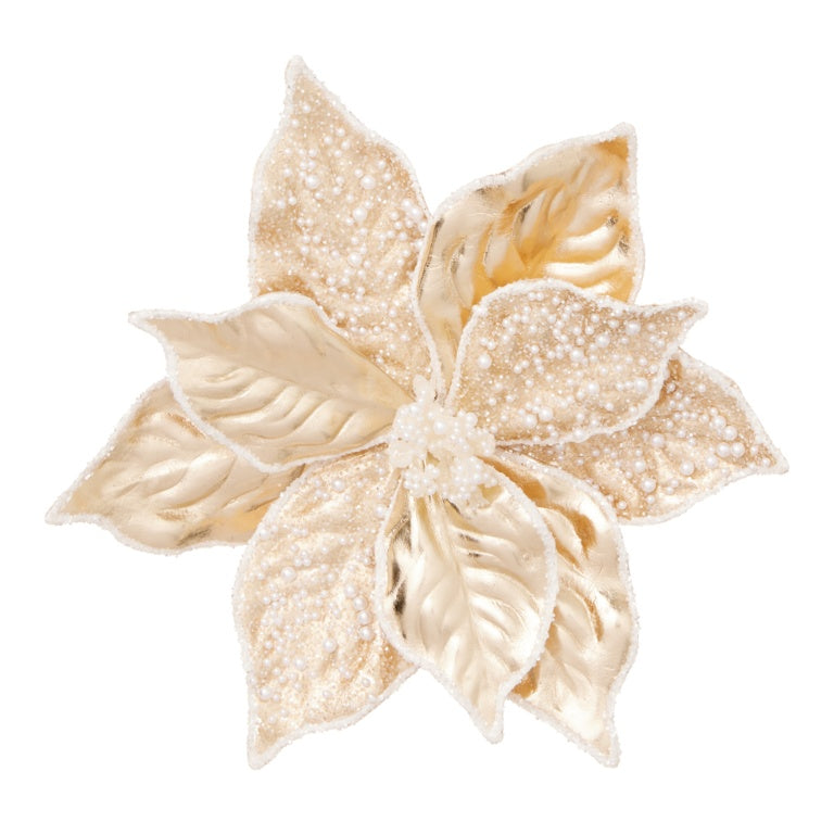 Premier Champagne Gold Metallic Poinsettia Clip On 30cm