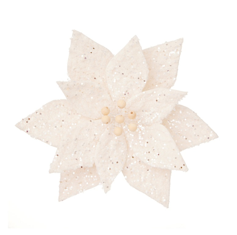 Premier Cream Poinsettia With Glitter Clip On 31cm