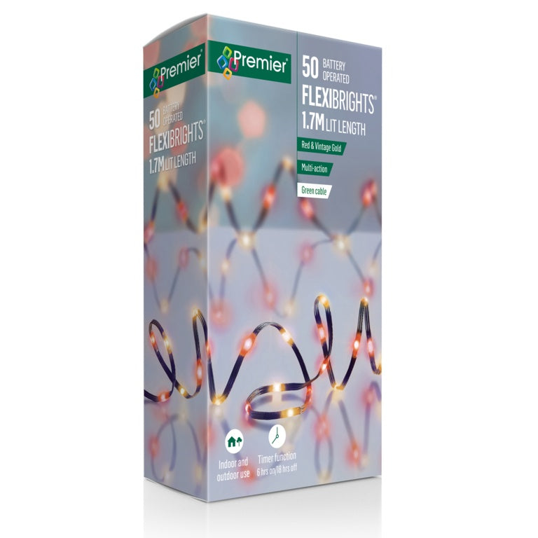 Premier FlexiBrights 1.7m Lit Length Red & Vintage Gold 50 LED
