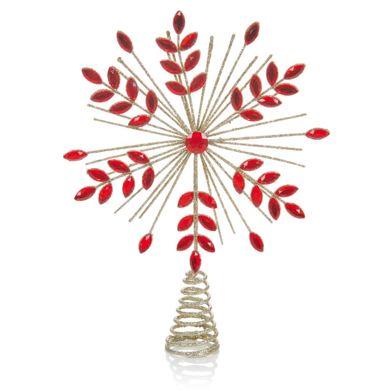 Premier Champagne Gold Snowflake With Red Jewels Tree Topper 30cm