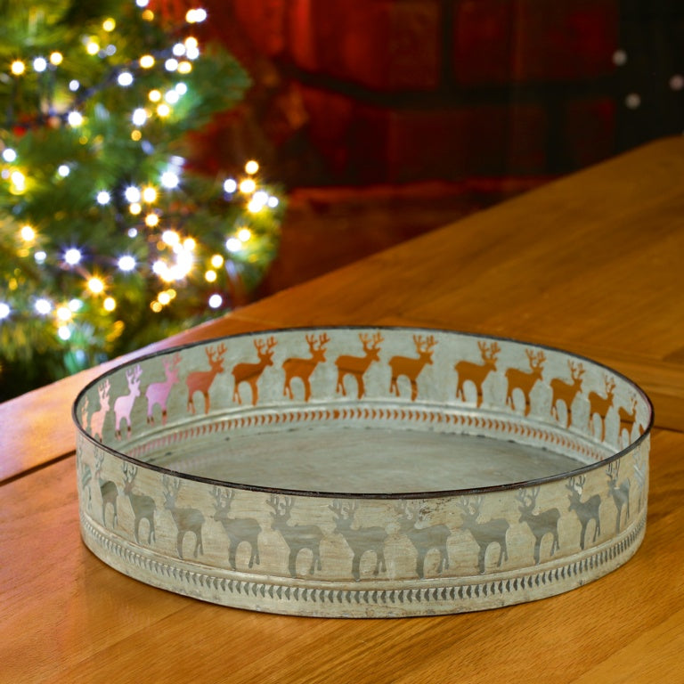 Premier Metal Christmas Reindeer Round Tray 29cm