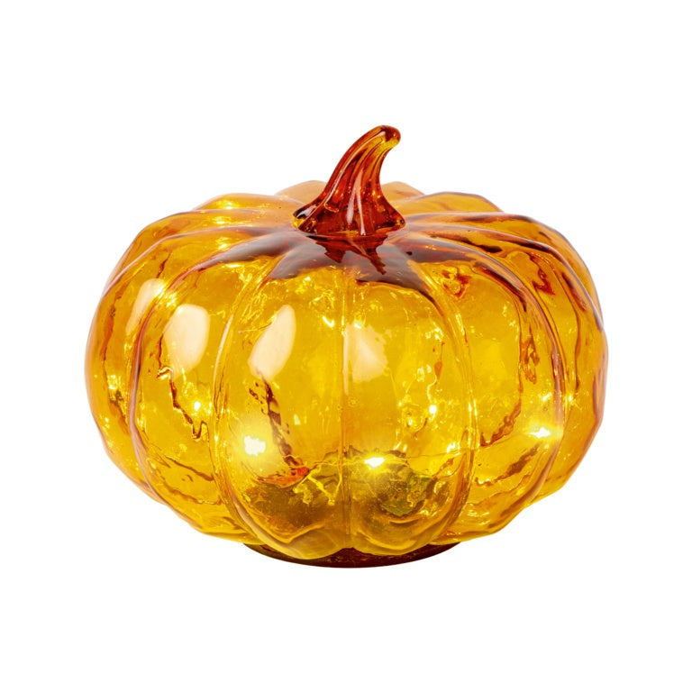 Premier Lit Pumpkin Glass Light Ginger 13cm
