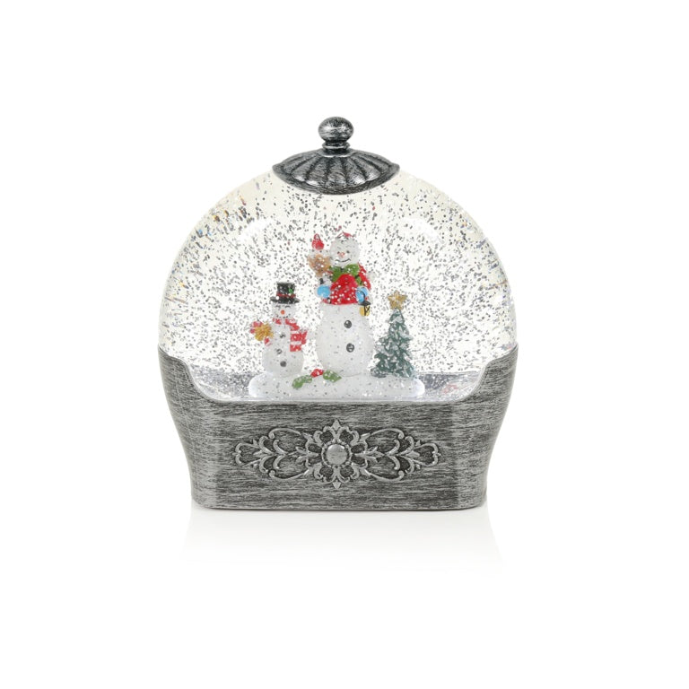 Premier Lit Antique Silver Round Snowman Water Spinner Warm White 17.3cm