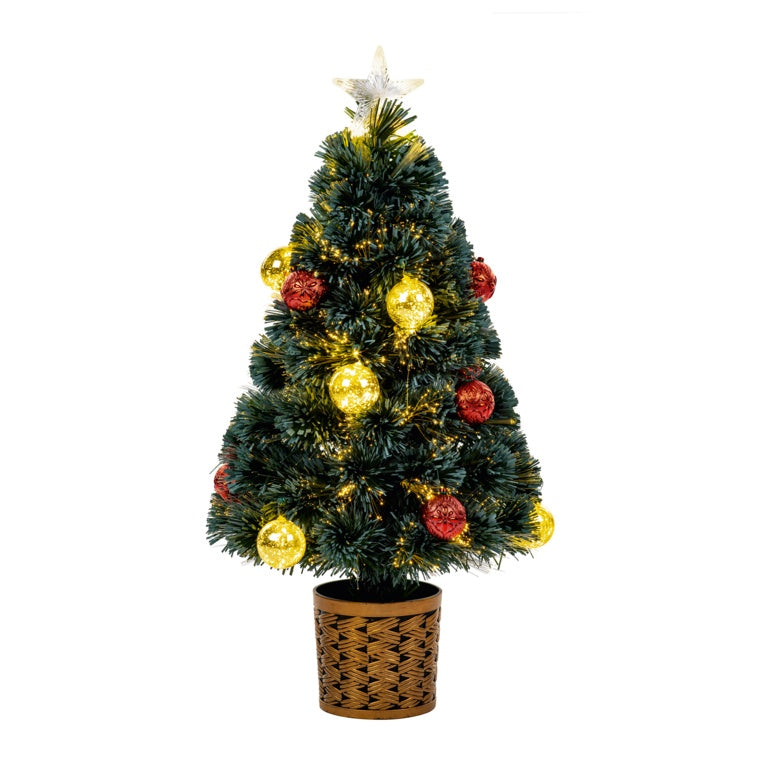 Premier Green Fibre Optic Tree Pin Wire & LED Baubles 60cm