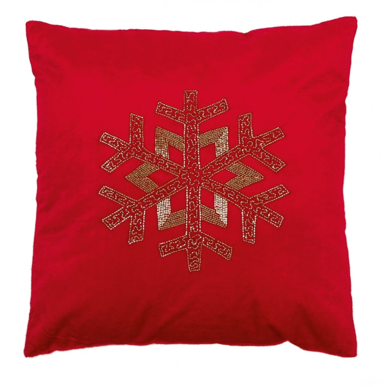 Premier Red Velvet Cushion with Beaded Snowflake 45 x 45cm