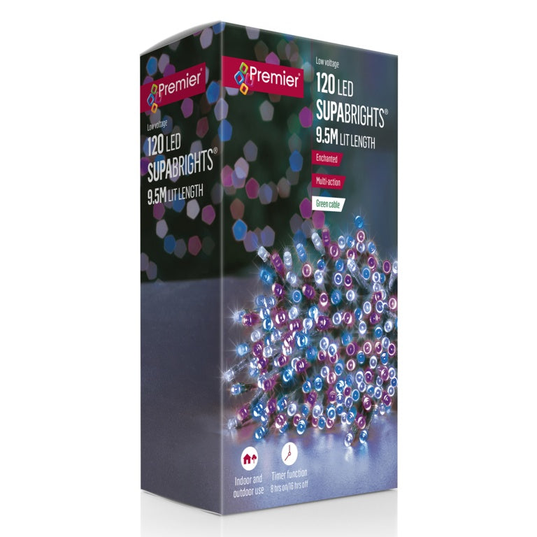 Premier Multi Action 120 LED Supabrights Enchanted Mix Green Cable