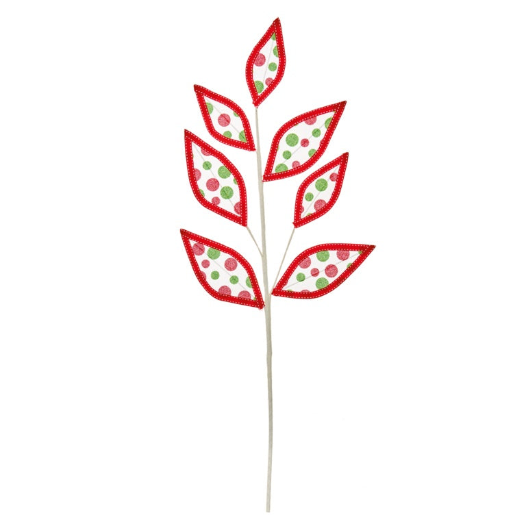 Premier Red & Green Glitter Spot Leaf Stem 68cm