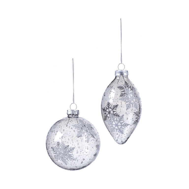 Premier Glitter Snowflake Glass Ball or Drop Bauble 80-110mm