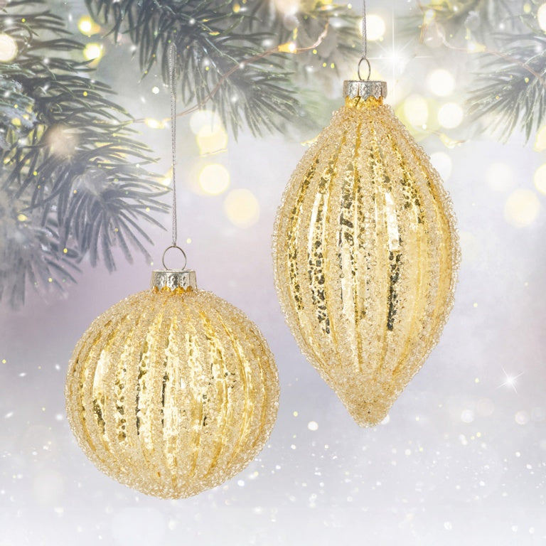 Premier Shiny Christmas Gold Band Stripe Glitter Ball Drop 80-110cm