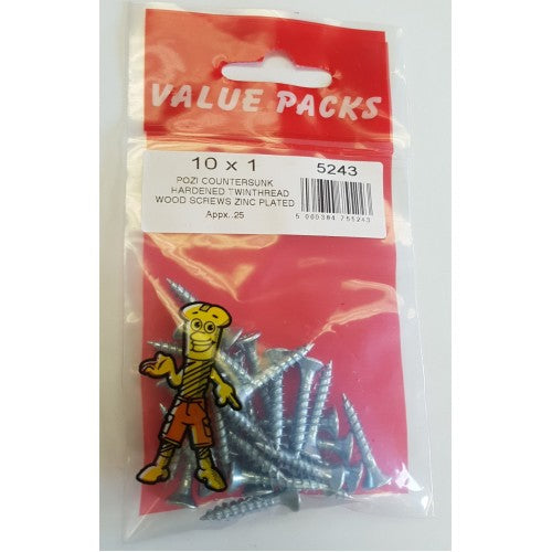 Fast Pak TORNILLOS PARA MADERA DE DOBLE HILO ENDURECIDO POZI CSK DE 10 X 1'' ZINC