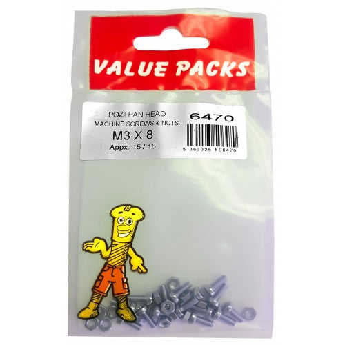 Fast Pak M3 X 8 POZI PAN MACHINE SCREWS & NUTS