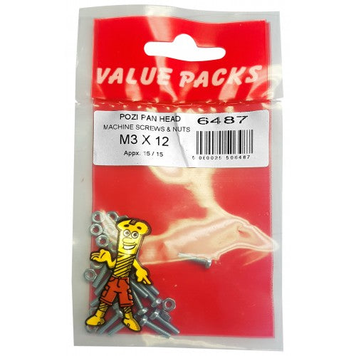 Fast Pak M3 X 12 POZI PAN MACHINE SCREWS & NUTS