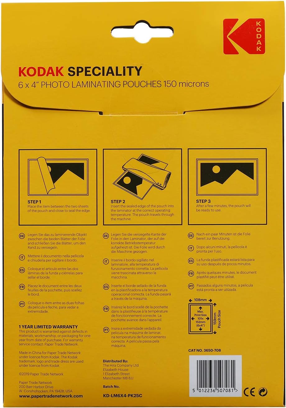 Kodak Laminating Pouches 6x4 Photo Pack 25