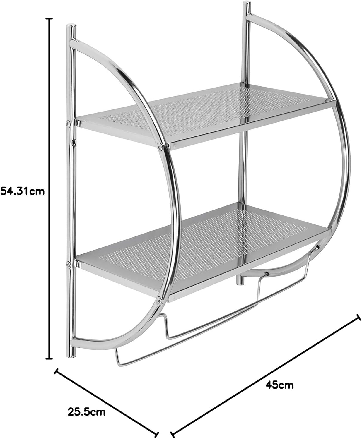 Croydex Wall Mounted Curved Shelf/Towel Rack Mild Steel/Chrome finish