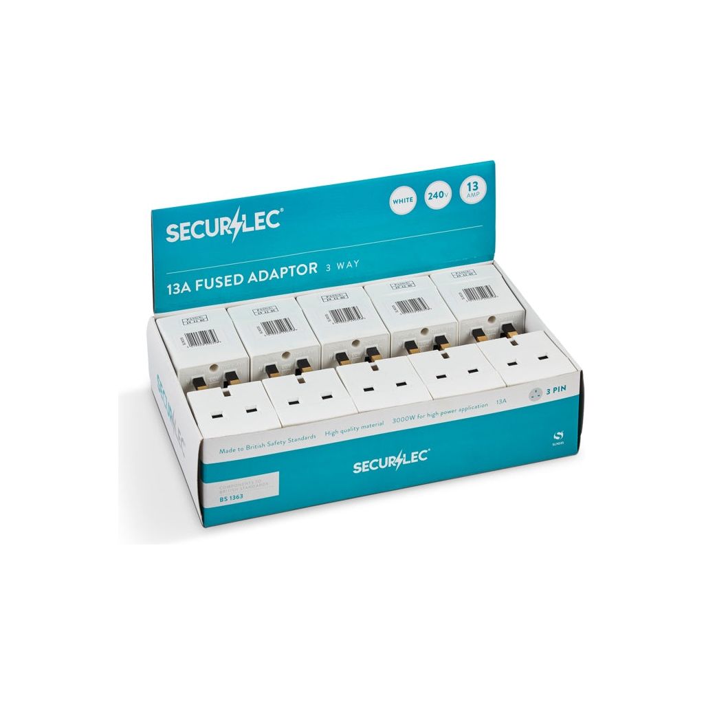 Securlec 3 Way Plug In Adaptor Fused White 13 Amp
