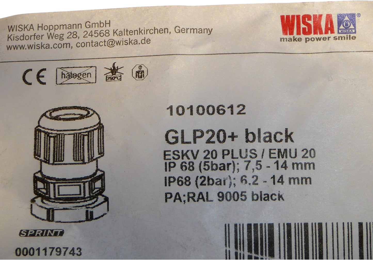 Wiska GLP20+ Sprint M20 Polyamide Cable B IP68