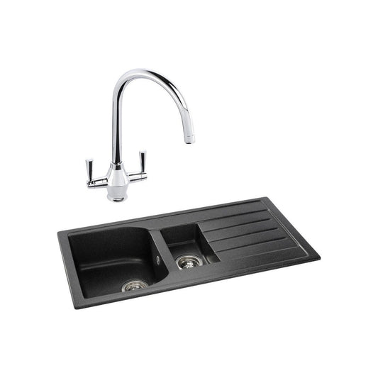 Abode Oriel 1.5B Inset Black Granite Sink & Astral Tap Pack