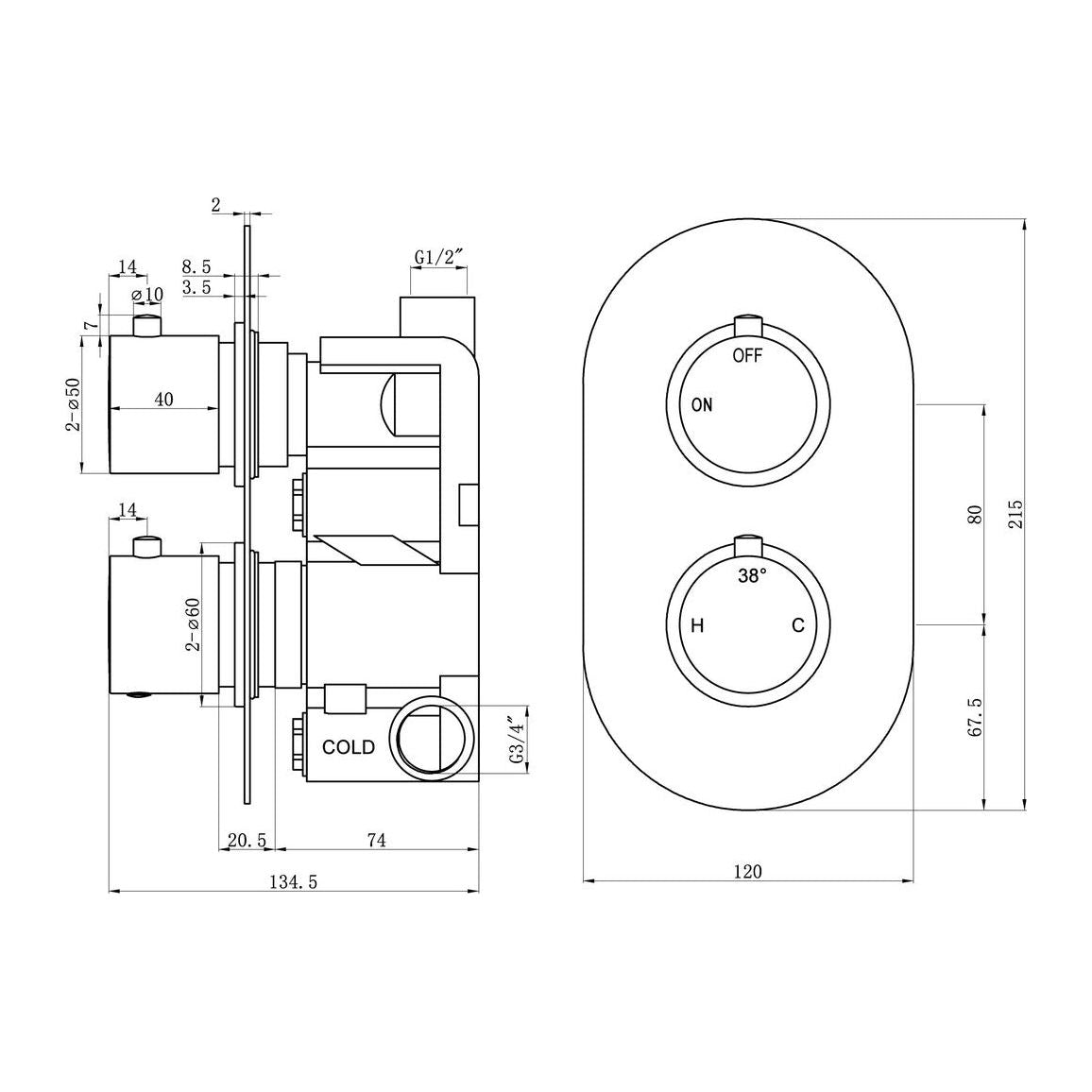 Bethel Thermostatic Single Outlet Twin Shower Valve