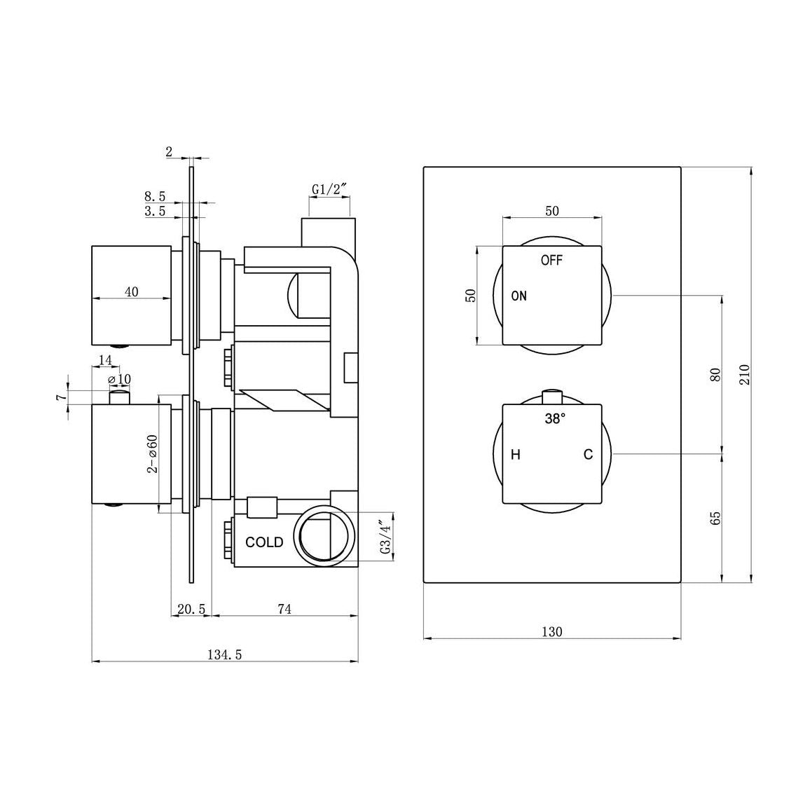 Eubank Thermostatic Single Outlet Twin Shower Valve