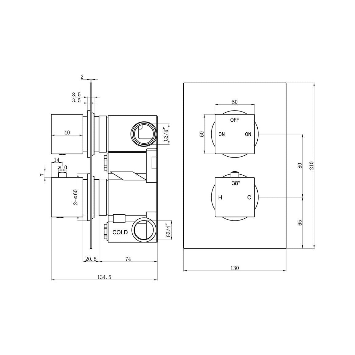 Eubank Thermostatic Two Outlet Twin Shower Valve