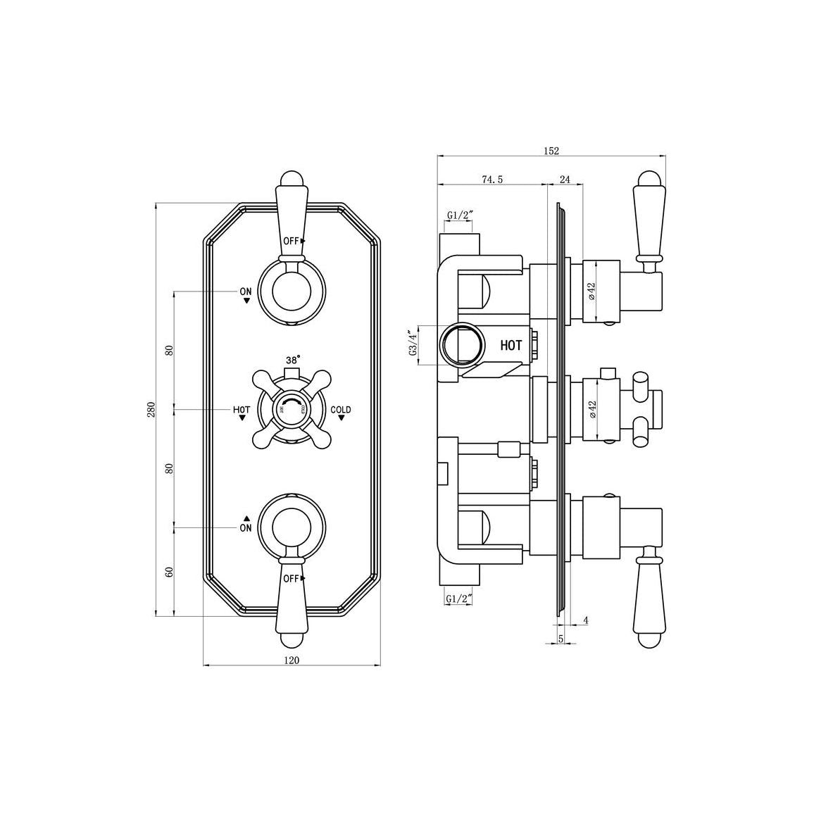 Burchs Traditional Lever Thermostatic Two Outlet Shower Valve