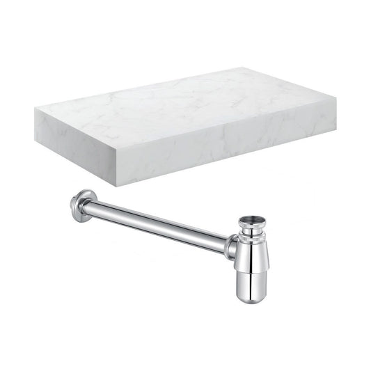 Hayes 800mm Wall Hung White Marble Basin Shelf & Chrome Bottle Trap