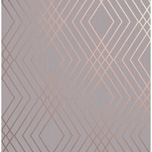 Fine Decor Shard Trellis Grey / Rose Gold Wallpaper (FD42604)