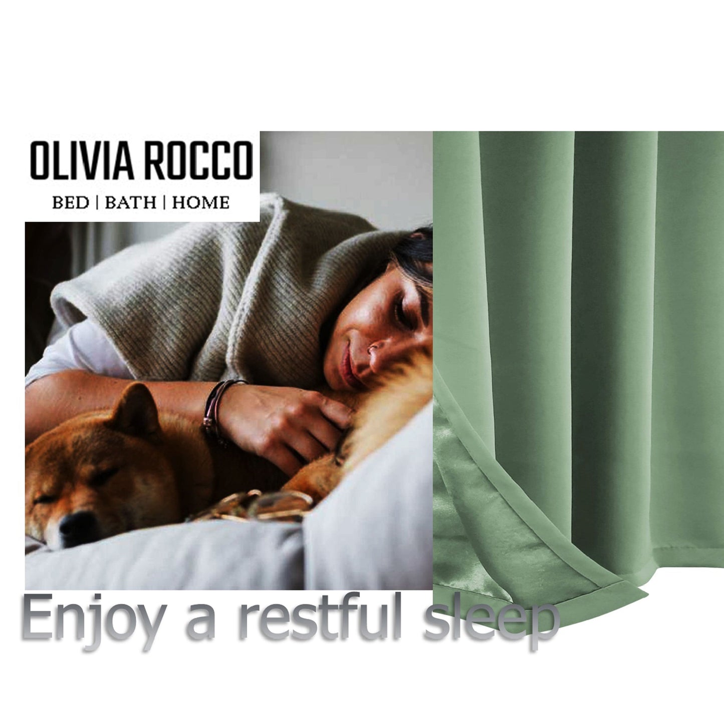 Blackout Sage Green Eyelet Curtains Thermal Ring Top Window Treatment for Living Room & Bedroom by OLIVIA ROCCO