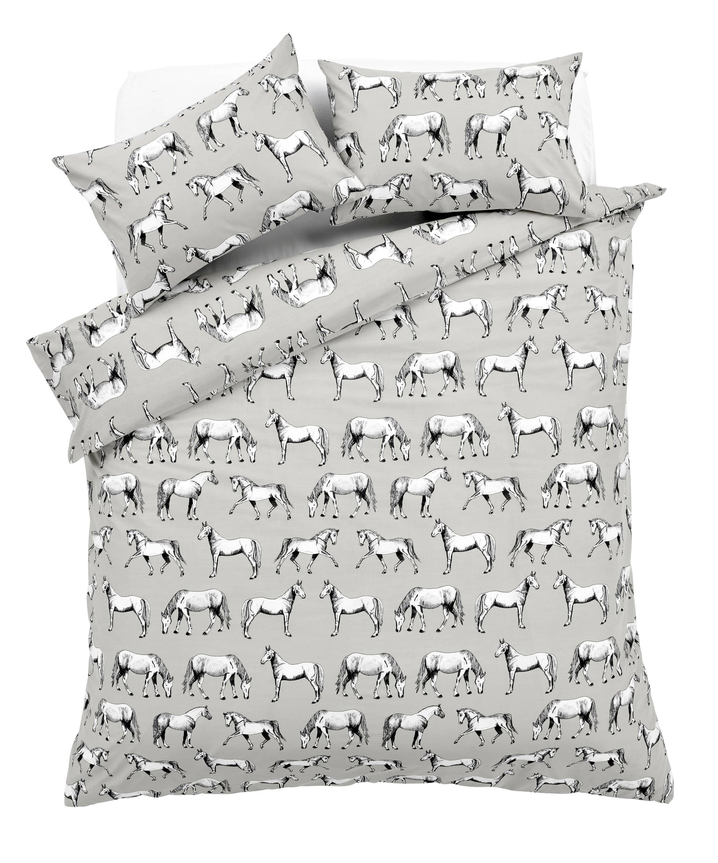 Horses Design Cotton Rich Duvet Set with Bold Colours and Luxurious Comfort Elegant Breathable Durable Bedding with Pillow Cases Available in Single and Double Sizes by OLIVIA ROCCO