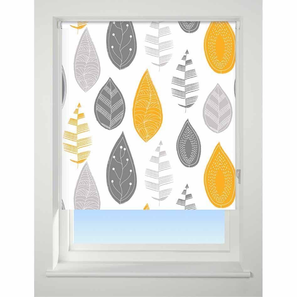 Universal Pattern Blackout Roller Blind – Leaf Yellow (90cm)