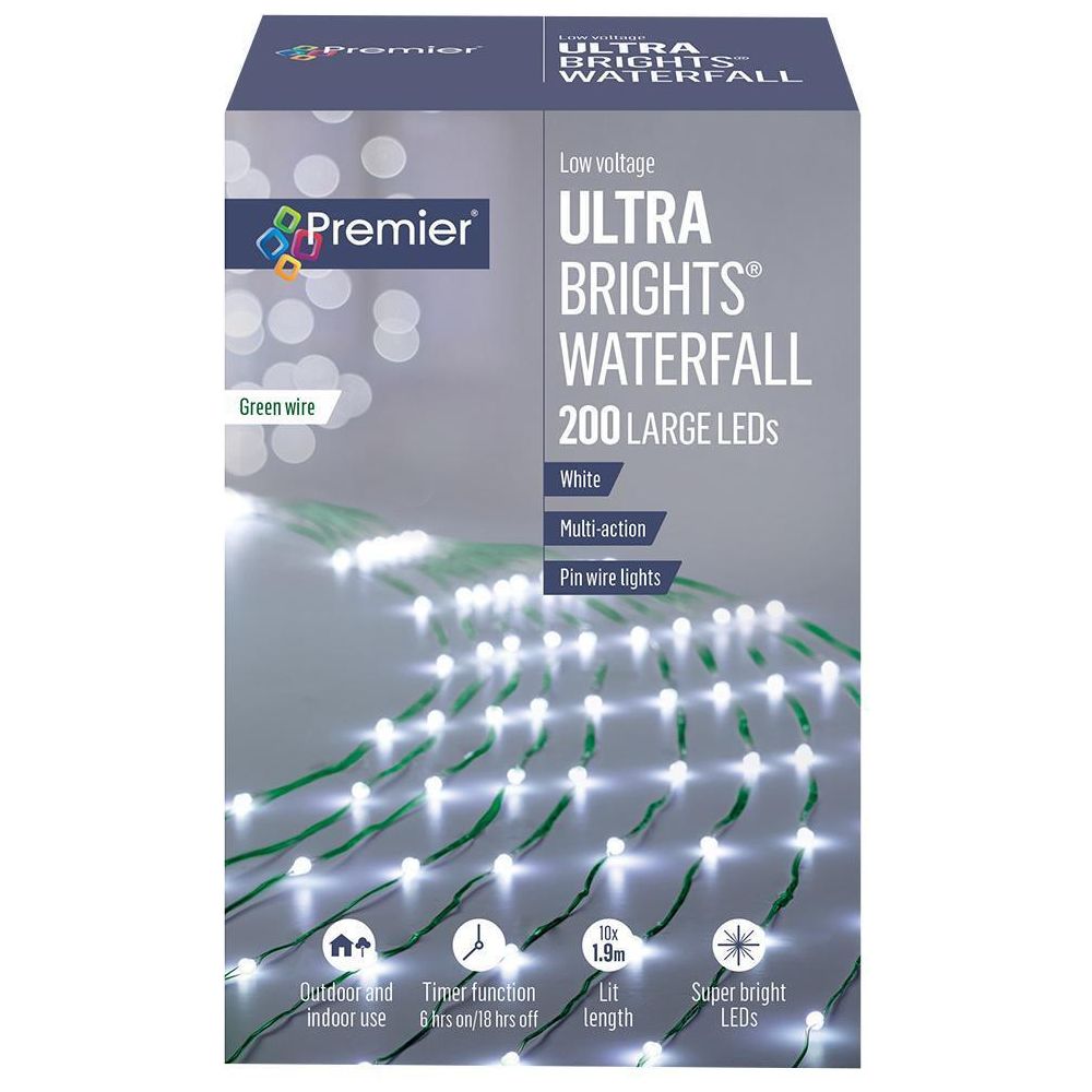 Premier UltraBrights Luces en cascada 200 LED Cable blanco verde