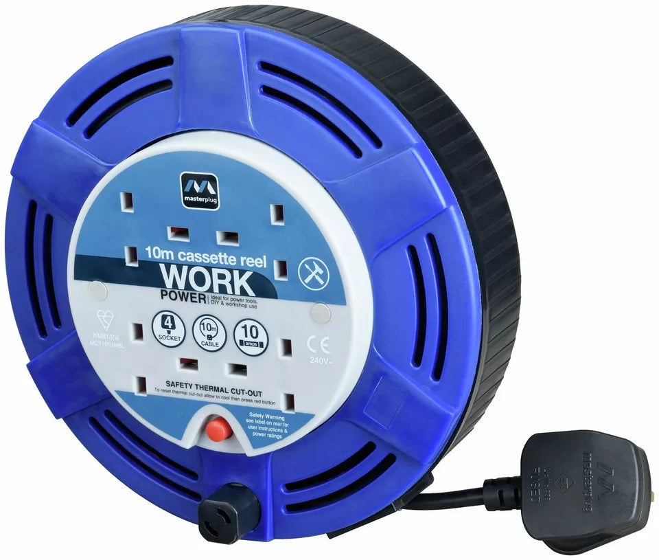 Masterplug 10m, 4 Gang, 10 Amp Cable Reel