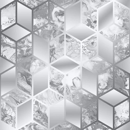 Muriva Elixir Silver Cube Geo Wallpaper (166510)