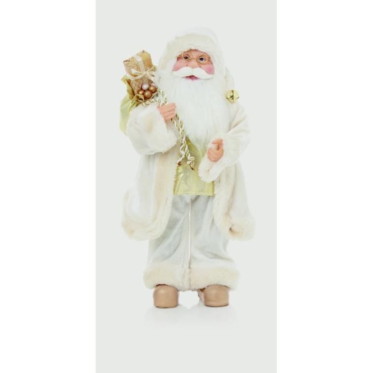 Père Noël debout avec lunettes blanc/or