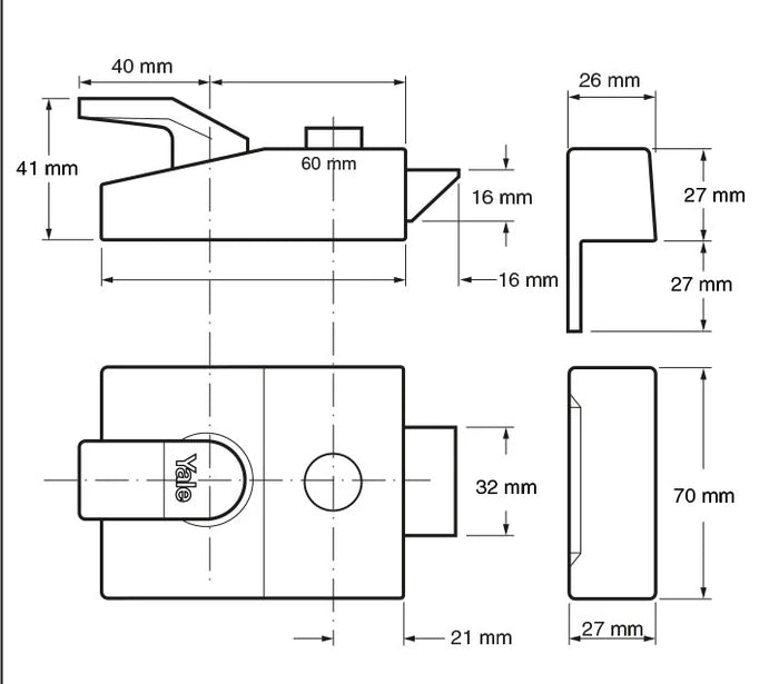 Yale Deadlocking Standard Nightlatch Security Lock Brasslux - 60mm