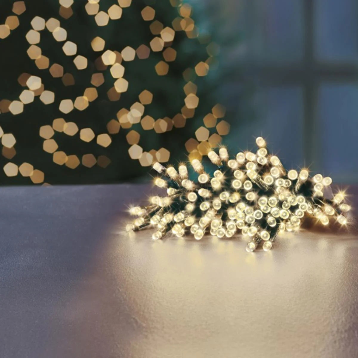 100 lumières LED multi-actions blanc chaud alimentées par batterie avec minuterie