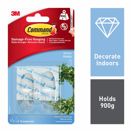 CommandTM Medium Clear Hooks with Clear Strips 2 Medium Hooks, 4 Medium Strips