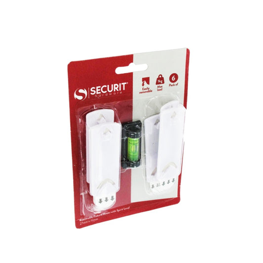 Securit Removable Picture Hook White With Spirit Level Pack 6