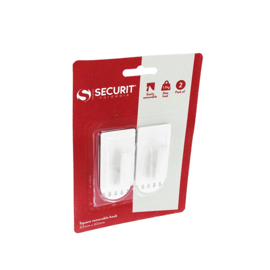 Securit Removable Square Hook White 35 x 60mm Pack 2