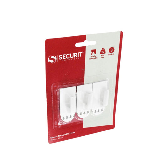 Securit Removable Square Hook White 25 x 45mm Pack 3