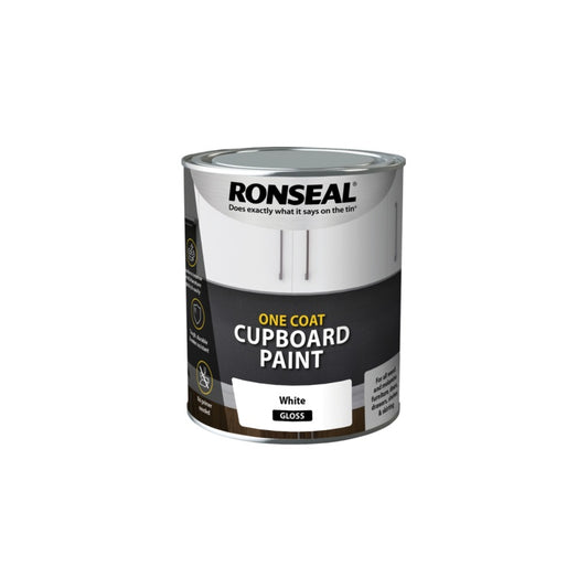 Ronseal One Coat Cupboard Paint 750ml White Gloss