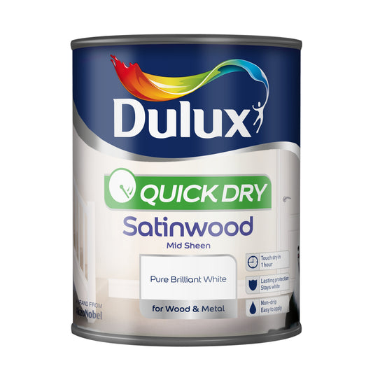 Dulux Quick Dry Satinwood 750ml Pure Brilliant White
