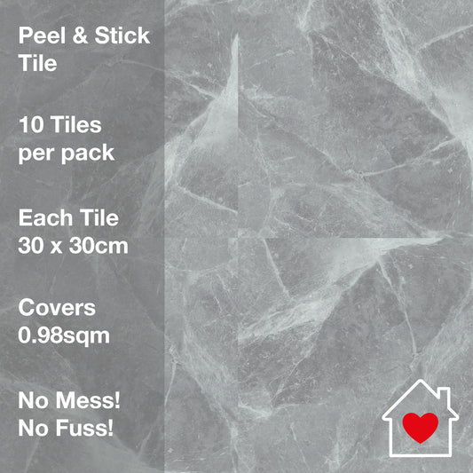 Artifix Floor Tile Marble 30.5x30.5cm Grey (10 Tiles Per Pack)