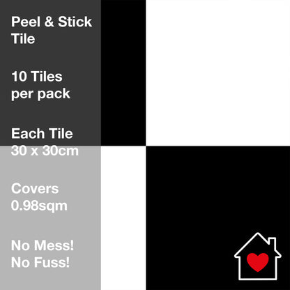 Artifix Floor Tile Plain 30.5x30.5cm Black & White (10 Tiles Per Pack)